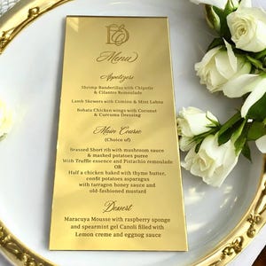 Carte de menu en acrylique miroir avec impression UV - Parfaite pour les mariages, les événements et les dîners