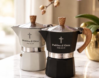 Personalized Moka Pot Espresso Maker – 3 Cup Stovetop Coffee Maker with Wood Handle