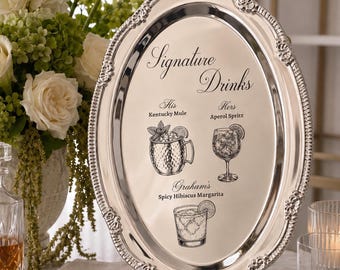Engraved Silver Tray Bar Menu or Seating Table Wedding Keepsake