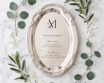 Engraved Silver Tray Bar Menu or Seating Table Wedding Keepsake