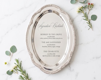 Engraved Silver Tray Bar Menu or Seating Table Wedding Keepsake