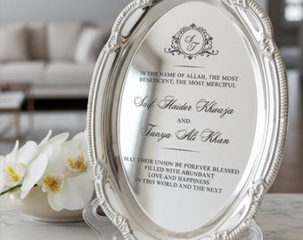 Engraved Silver Tray Bar Menu or Seating Table Wedding Keepsake