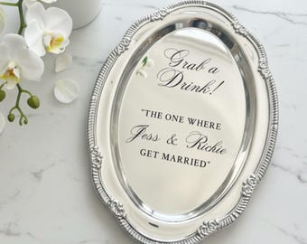 Engraved Silver Tray Bar Menu or Seating Table Wedding Keepsake