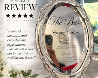 Engraved Silver Tray Bar Menu or Seating Table Wedding Keepsake