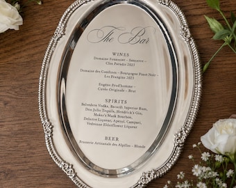 Engraved Silver Tray Bar Menu or Seating Table Wedding Keepsake