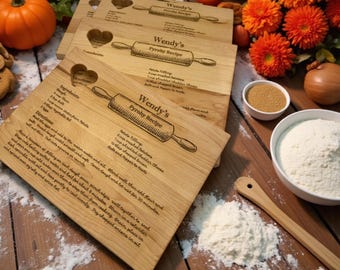 Custom Handwritten Recipe Cutting Board: Engraved Maple or Cherry Wood