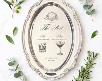 Engraved Silver Tray Bar Menu or Seating Table Wedding Keepsake