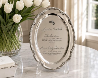 Engraved Silver Tray Bar Menu or Seating Table Wedding Keepsake
