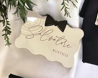 Wave Place cards with Bowtie, Wedding place cards, Laser cut names place cards, Acrylic, Name place cards, Personalized, Table name tags