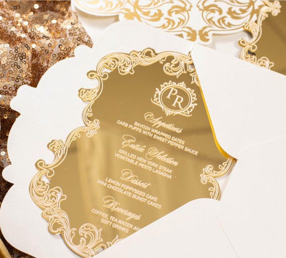 Faire-part Mariage Acrylique Transparent 13x19cm Doré UV - 50PCS Avec Enveloppes Et Sceau (Personnalisable)