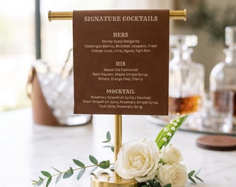 Custom Leather Bar Sign | Wedding Drink Menu | Cocktail Display Sign