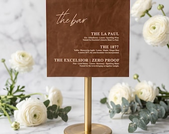 Custom Leather Bar Sign | Wedding Drink Menu | Cocktail Display Sign