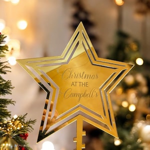 Personalized Christmas Tree Topper: Laser Engraved Mirror Ornament