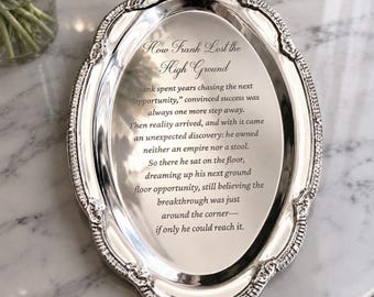 Engraved Silver Tray Bar Menu or Seating Table Wedding Keepsake