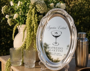 Engraved Silver Tray Bar Menu or Seating Table Wedding Keepsake