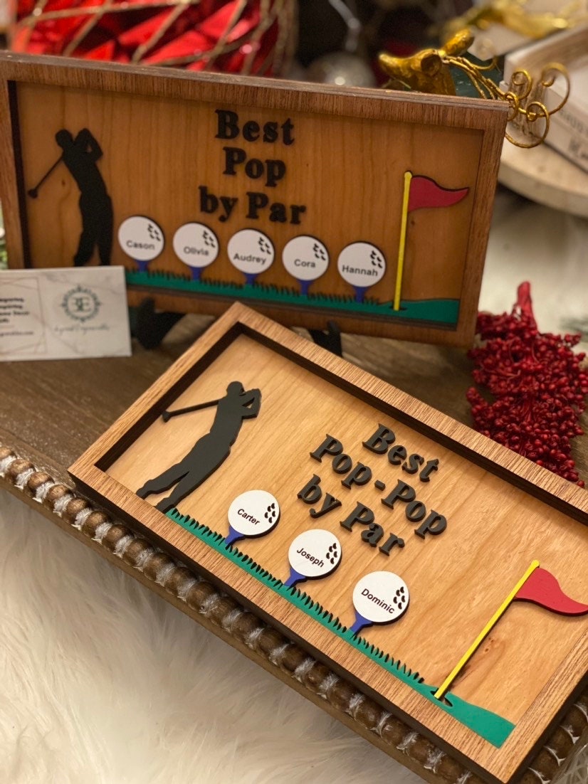 Fathers Day Gifts,Best Grandpa By Par,Best Dad By Par, Custom1-5 Names Wood Plaque,Family Name Sign,Dad Golfer Gift,Engraved Wall Decor