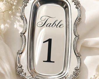 Vintage Metal Table Number, Gold Silver Reception Sign, Engraved Wedding Decor, Acrylic Stand