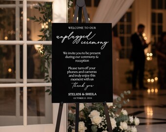 Placa para cerimônia sem aparelhos eletrônicos – Sinalização personalizada para casamento | Letras em relevo personalizadas | Placa elegante em placa de espuma