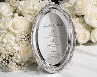 Engraved Silver Tray Bar Menu or Seating Table Wedding Keepsake