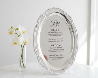 Engraved Silver Tray Bar Menu or Seating Table Wedding Keepsake