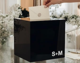 Personalized Acrylic Wedding Card Box with Lock | Custom Engraved Envelope Holder