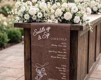 Custom Leather Bar Sign | Wedding Drink Menu | Cocktail Display Sign