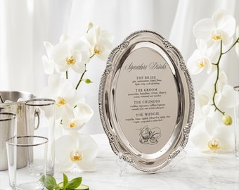 Engraved Silver Tray Bar Menu or Seating Table Wedding Keepsake