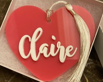 Laser Cut Acrylic Hearts with Tassel/Placesetting/Valentines/Baby Shower Favours