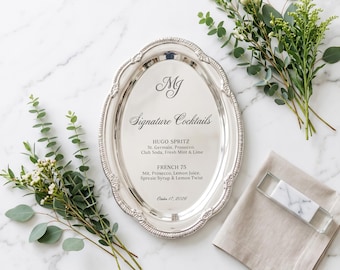 Engraved Silver Tray Bar Menu or Seating Table Wedding Keepsake