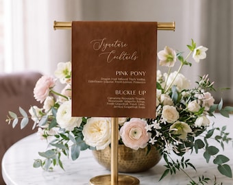 Custom Leather Bar Sign | Wedding Drink Menu | Cocktail Display Sign