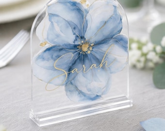 Personalized Floral Acrylic Place Cards, Wedding Name Settings