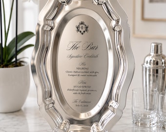 Engraved Silver Tray Bar Menu or Seating Table Wedding Keepsake