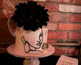 Birthday Girl, Line Art Face Charm Topper Woman, mirror cake Charm, party decor, Femine birthday cake topper, Art Cake Charm