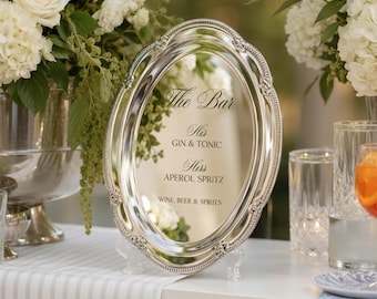 Engraved Silver Tray Bar Menu or Seating Table Wedding Keepsake