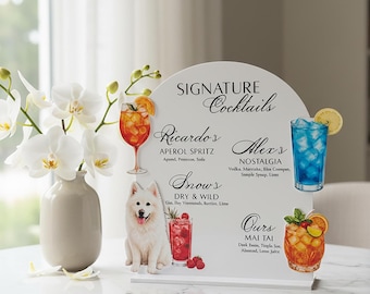 Custom Signature Cocktail Sign with Pet Portrait | 3D Acrylic Bar Menu
