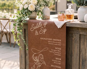 Custom Leather Bar Sign | Wedding Drink Menu | Cocktail Display Sign