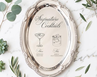 Engraved Silver Tray Bar Menu or Seating Table Wedding Keepsake