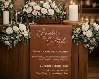 Custom Leather Bar Sign | Wedding Drink Menu | Cocktail Display Sign