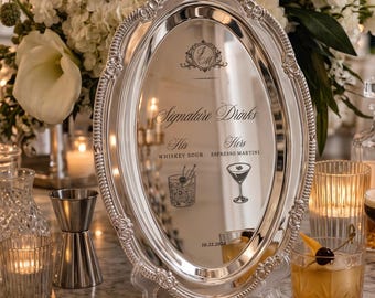 Engraved Silver Tray Bar Menu or Seating Table Wedding Keepsake