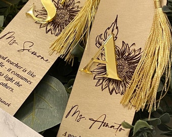 Initial and Name Sunflower floral bookmark