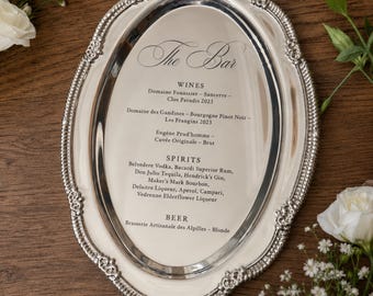 Engraved Silver Tray Bar Menu or Seating Table Wedding Keepsake