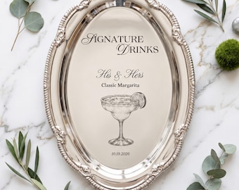 Engraved Silver Tray Bar Menu or Seating Table Wedding Keepsake