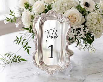 Vintage Metal Table Number, Gold Silver Reception Sign, Engraved Wedding Decor, Acrylic Stand
