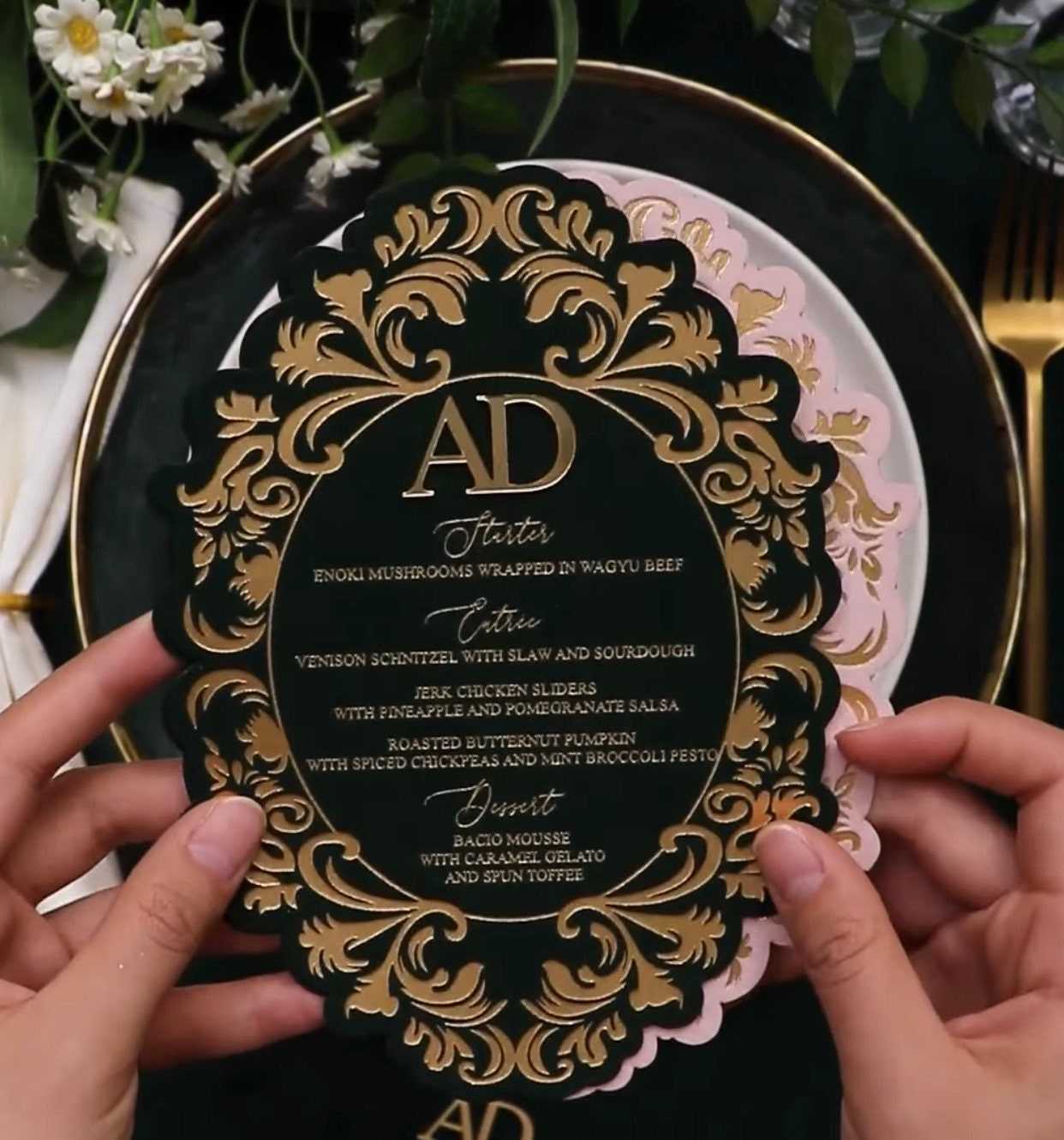 Floral Die-cut Velvet Menu Cards: Gold Foil Printing, 3D Name Tag - Etsy