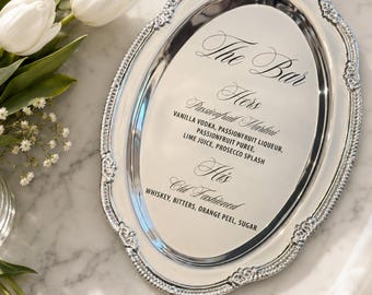 Engraved Silver Tray Bar Menu or Seating Table Wedding Keepsake