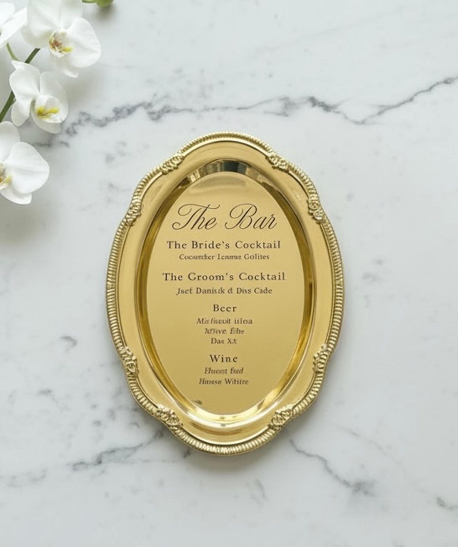Engraved Silver Tray Bar Menu or Seating Table Wedding Keepsake - Victorian Silver, Large 11.1x7.6"