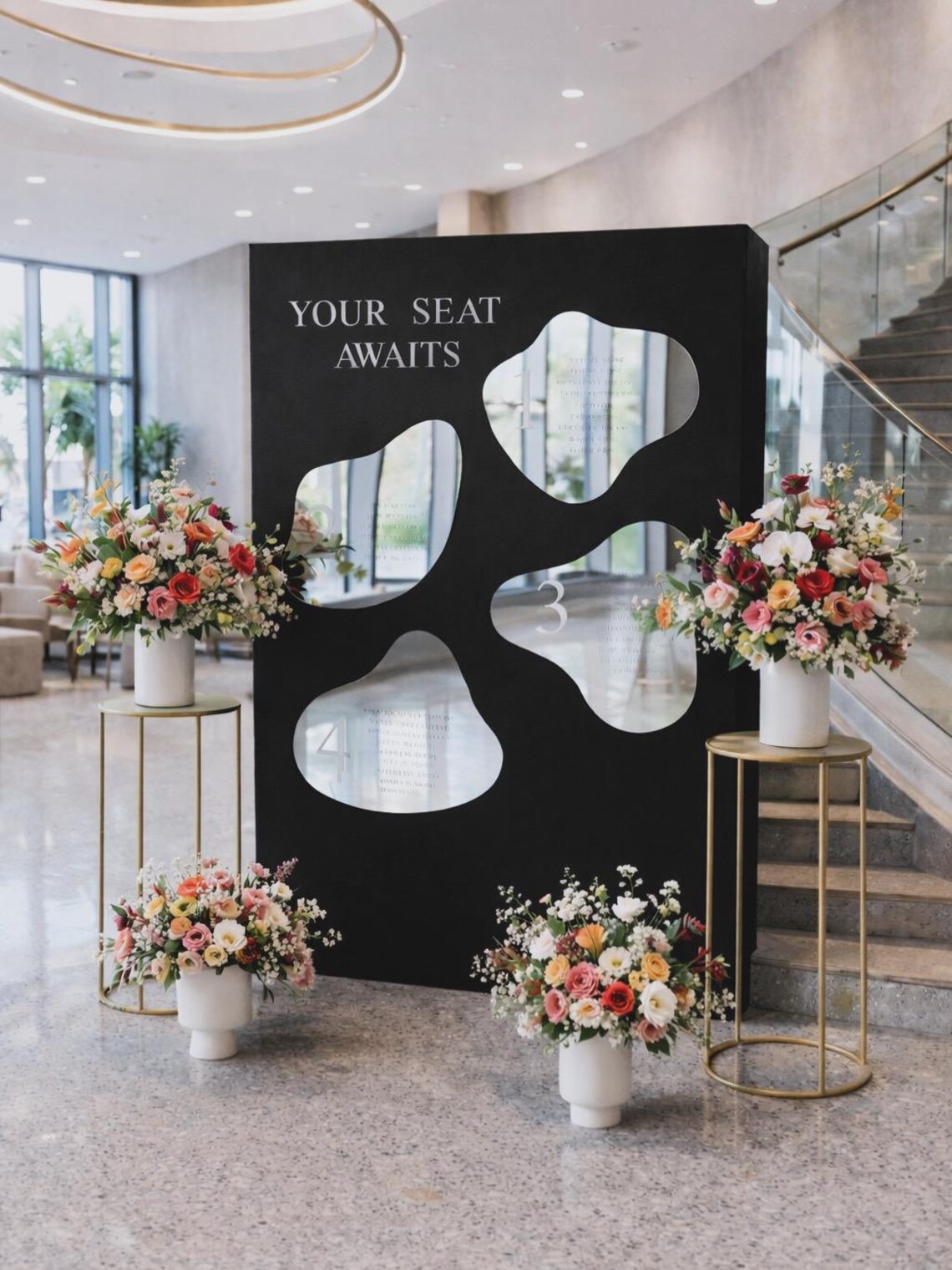 Modern Gold Mirror Acrylic Seating Chart | Organic Panel Design ...