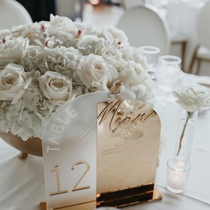 Menu de mariage miroir doré personnalisé et plaque numéro de table - Décoration élégante pour l'événement