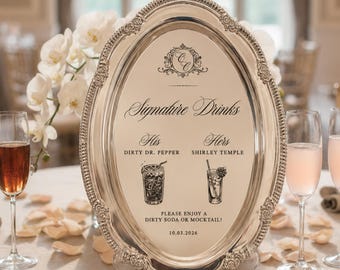 Engraved Silver Tray Bar Menu or Seating Table Wedding Keepsake