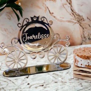 Princess Carriage Freestanding Name Place Setting, Wedding Decor, Name Cards, Tablescape, Princess Events